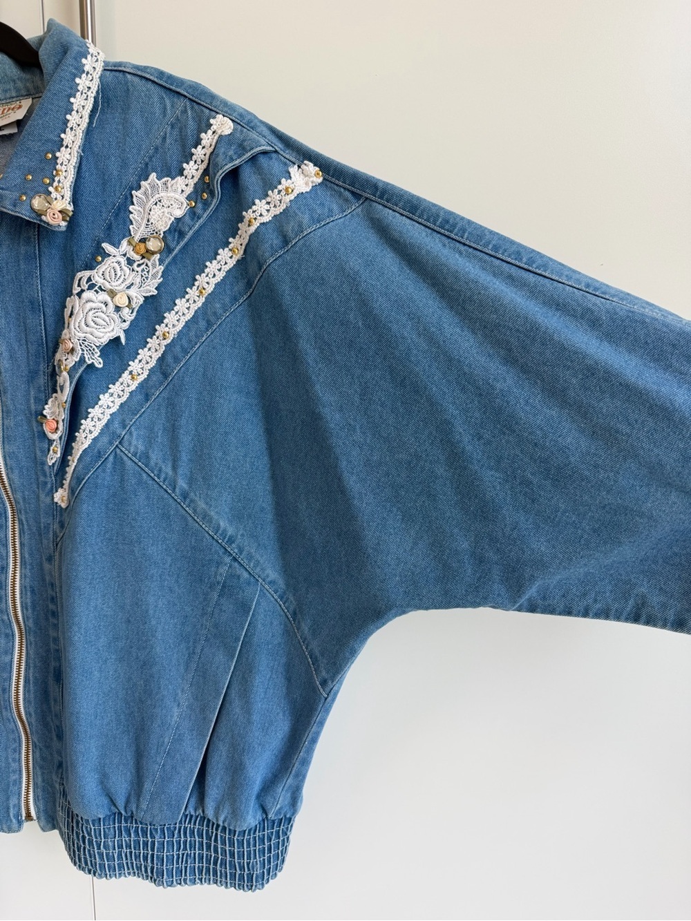 Vintage PADO Embellished Denim Jacket USA Made Large Boho Western Lace Studded - Picture 6 of 9